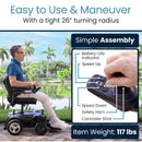 Vive Health Electric Wheelchair Model C, blue, long-range battery, and portable design for easy transportation. Moovkart