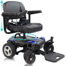 Vive Health Electric Wheelchair Model C, blue, safe navigation with electromagnetic brakes and anti-tip wheels. Moovkart

