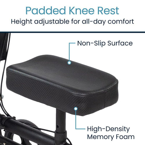 Vive Health Core Knee Walker with 8 Inches Wheels, Adjustable Handle and Cushioned Knee Pad