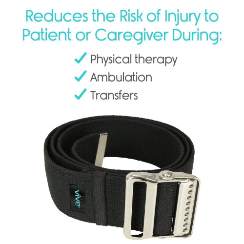 Vive Health Gait Belt, Metal Buckle, Black, 60 Inches