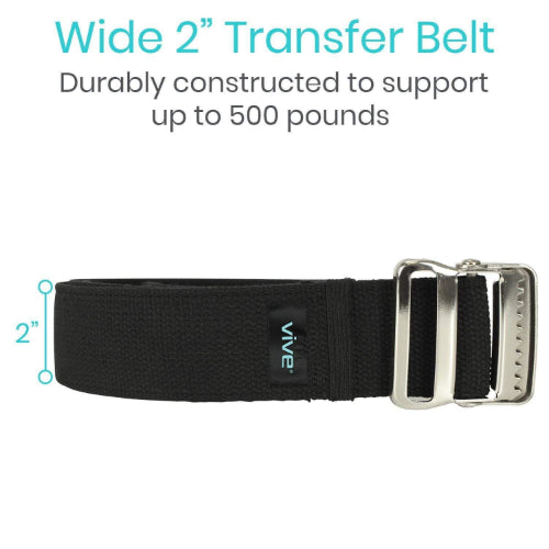 Vive Health Gait Belt, Metal Buckle, Black, 60 Inches