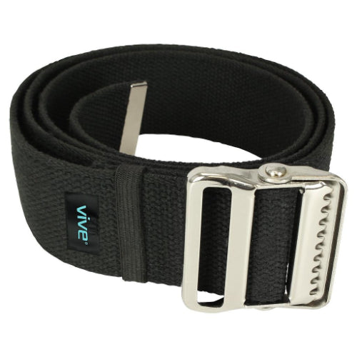 Vive Health Gait Belt, Metal Buckle, Black, 60 Inches