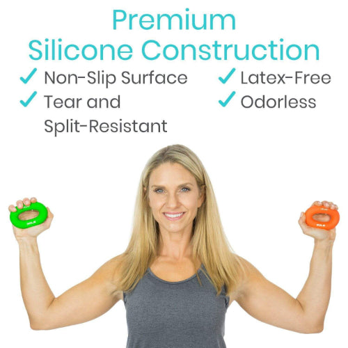Vive Health Ring Grip Exercisers with 6 Firmness Levels, Nylon Travel Bag