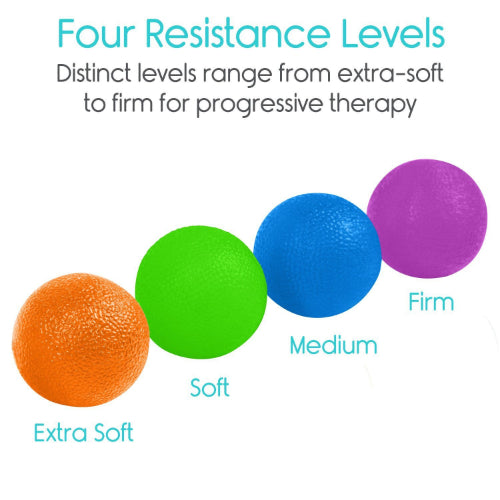 Vive Health Hand Exercise Balls with 4 Resistance Levels and Carry Bag