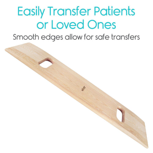 Vive Health Wooden Transfer Board, 2 Grips, Tapered, 30 x 7.5 x 0.75 Inches