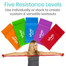 Vive Health Straight Resistance Bands, X-Light To X-Heavy, 6 Feet, Pack of 5