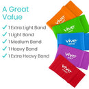 Vive Health Straight Resistance Bands, X-Light To X-Heavy, 6 Feet, Pack of 5
