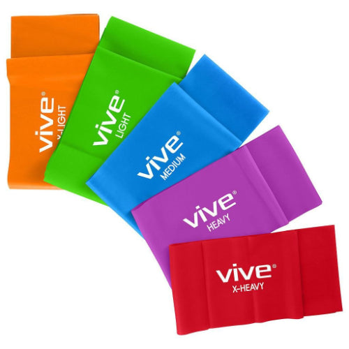 Vive Health Straight Resistance Bands, X-Light To X-Heavy, 6 Feet, Pack of 5