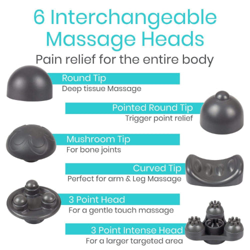 Vive Health Handheld Massager, 5-Modes, 6 Massage Heads, Cordless