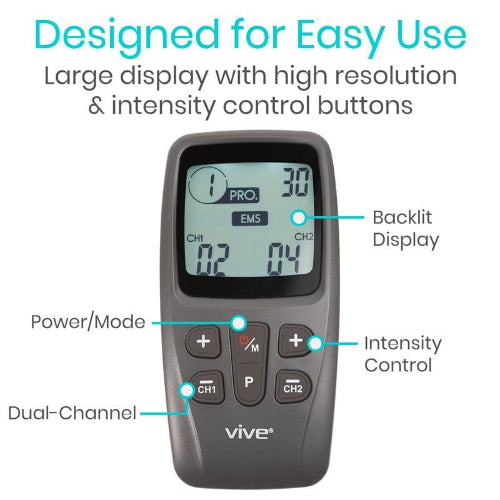 Vive Health EMS TENS Unit – 22 Modes, 8 Electrode Pads