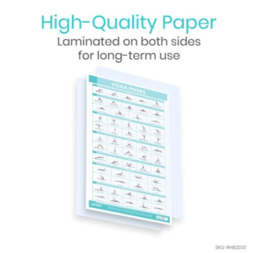 Vive Health Yoga Poster, 57 Poses, Laminated Finish