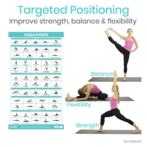 Vive Health Yoga Poster, 57 Poses, Laminated Finish