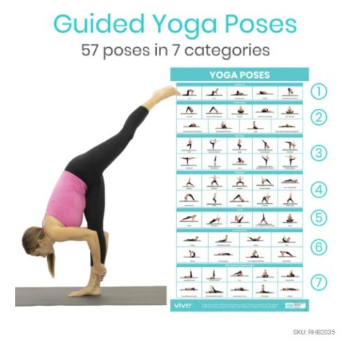 Vive Health Yoga Poster, 57 Poses, Laminated Finish