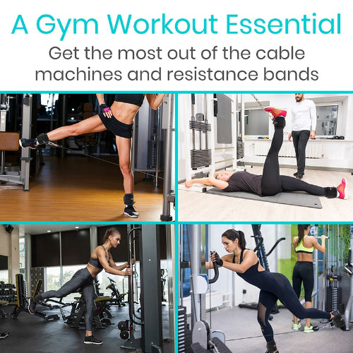 Vive Health Ankle Straps with Dual D‑Rings for Glute and Leg Cable Machine Exercises, Black