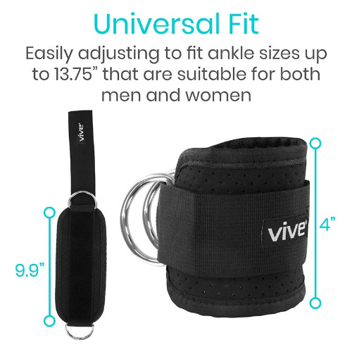 Vive Health Ankle Straps with Dual D‑Rings for Glute and Leg Cable Machine Exercises, Black