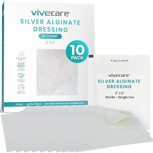Vive Health Silver Alginate Dressing, 2 x 2 Inches
