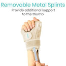 Vive Health Standard Thumb Brace with Dual Removable Splints for Support and Pain Relief, Beige