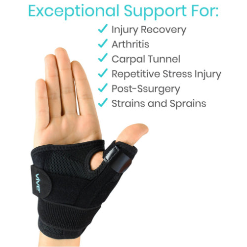 Vive Health Thumb Brace, Reversible, Removable Metal Splint, Universal Size, Black