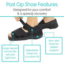 Vive Health Post-Op Shoe with Adjustable Straps, Rocker Sole and Square Toe, Small Black