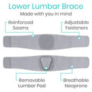 Vive Health Back Brace, Adjustable Lumbar Support with Removable Pad, Gray
