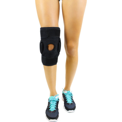 Vive Health Hinged Knee Brace, Removable Splints, Open Patella, Black
