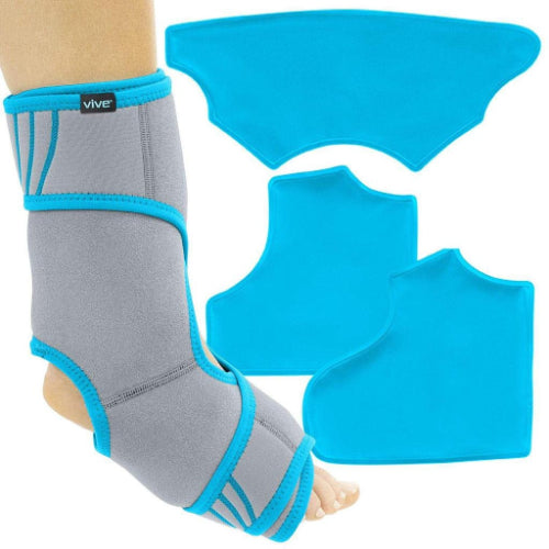 Vive Health Ankle Ice Wrap, 3 Hot and Cold Gel Packs, Reversible