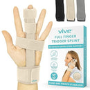 Vive Health Extended Trigger Finger Splint for Any Finger with 3 Straps and Aluminum Support Bar, Beige
