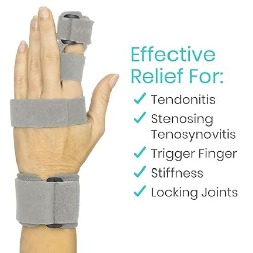 Vive Health Adjustable Extended Trigger Finger Splint, Gray