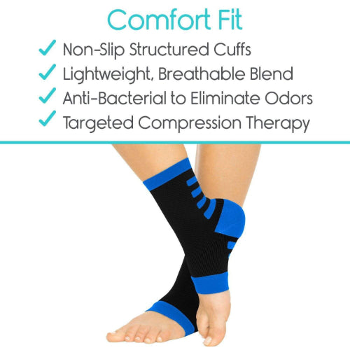 Vive Health Ankle Compression Socks, Small, Black With Blue