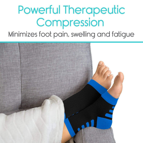 Vive Health Ankle Compression Socks, X-Large, Blue With Black