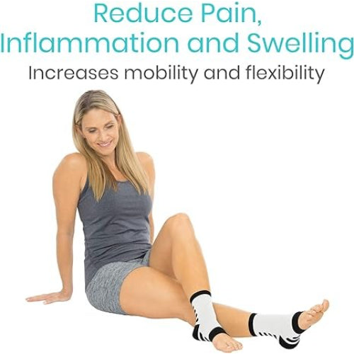 Vive Health Ankle Compression Socks, Large, White with Black