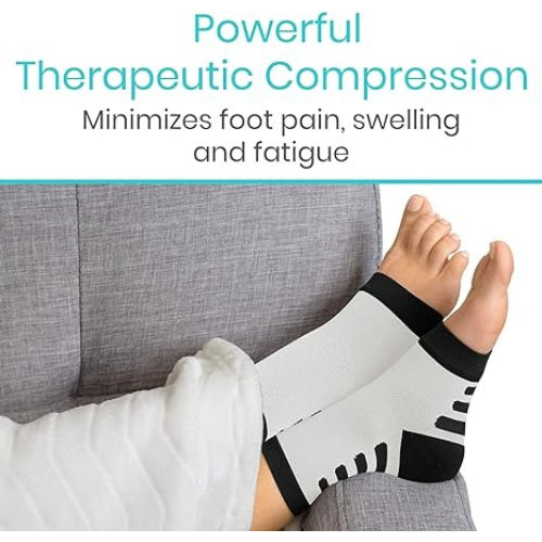 Vive Health Ankle Compression Socks, Medium, White with Black