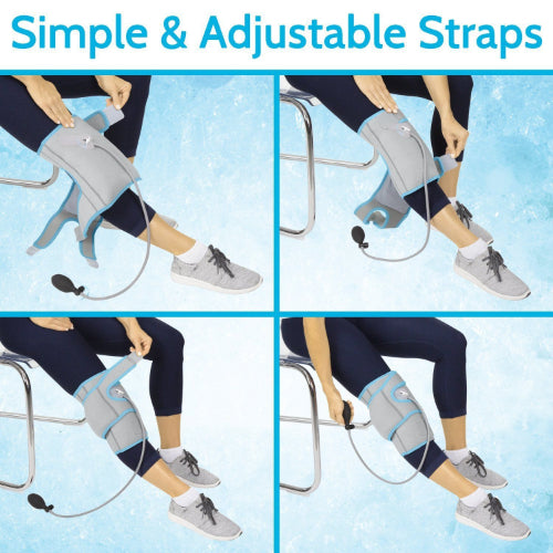 Vive Health Compression Knee Ice Wrap With Pump, 3 Hot/Cold Gel Packs, Reversible, Up To 21"