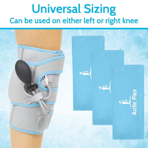 Vive Health Compression Knee Ice Wrap With Pump, 3 Hot/Cold Gel Packs, Reversible, Up To 21"