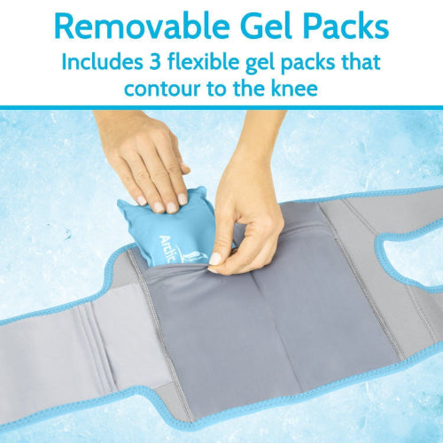 Vive Health Compression Knee Ice Wrap With Pump, 3 Hot/Cold Gel Packs, Reversible, Up To 21"
