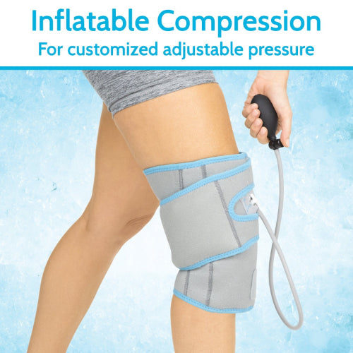 Vive Health Compression Knee Ice Wrap With Pump, 3 Hot/Cold Gel Packs, Reversible, Up To 21"