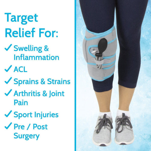 Vive Health Compression Knee Ice Wrap With Pump, 3 Hot/Cold Gel Packs, Reversible, Up To 21"