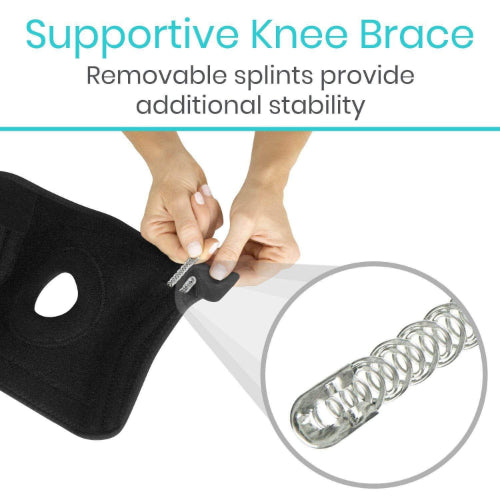 Vive Health Low-Profile Brace, Breathable design with open patella and removable splints, Moovkart
