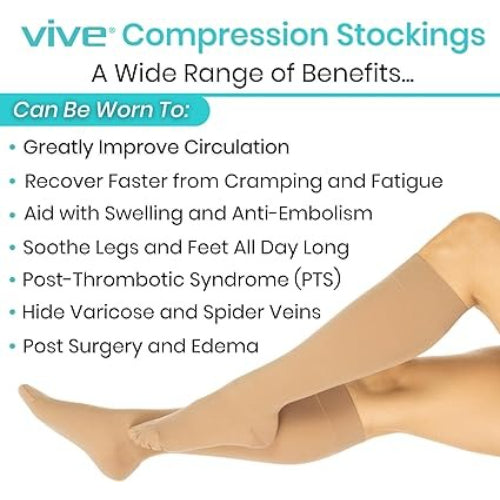 Vive Health Knit Compression Stocking, Large, Beige
