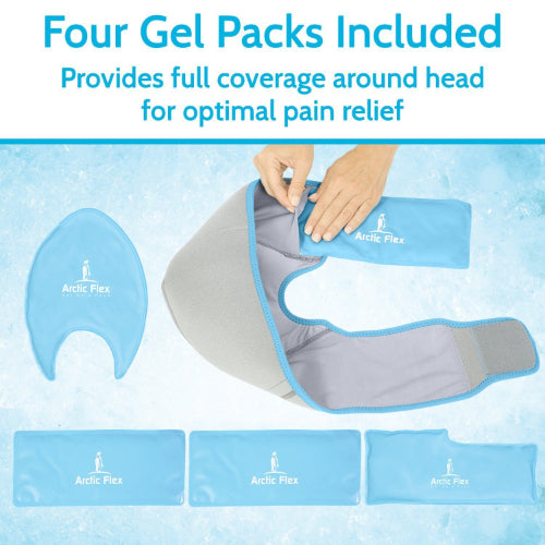 Vive Health Full Head Ice Wrap, 4 Hot/Cold Gel Packs, Secure Tab, Up To 30"