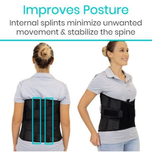 Vive Health Cross Support Back Brace, 6 Flexi-Splints, Removable Lumbar Pad, Pull Tabs, Large, 48” To 55” Waist