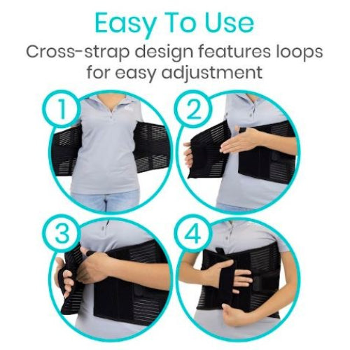 Vive Health Cross Support Back Brace, 6 Flexi-Splints, Removable Lumbar Pad, Pull Tabs, Medium, 38” To 48” Waist