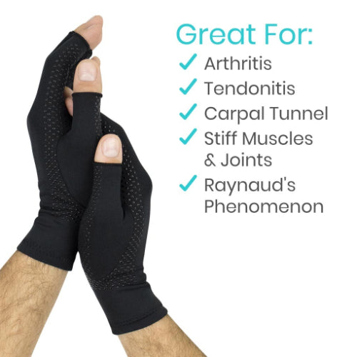 Vive Health Copper Arthritis Gloves, Open Finger, Black, Small