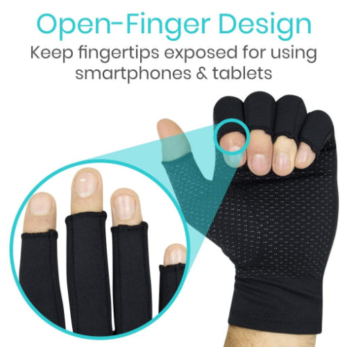 Vive Health Copper Arthritis Gloves, Open Finger, Black, Small