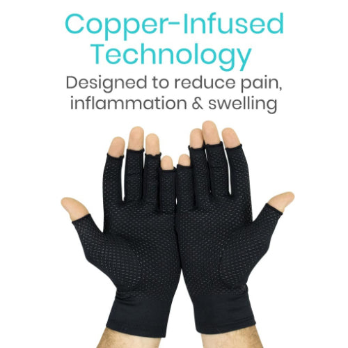 Vive Health Copper Arthritis Gloves, Open Finger, Black, X-Large
