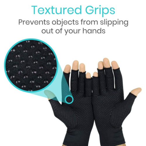 Vive Health Copper Arthritis Gloves, Open Finger, Black, X-Large