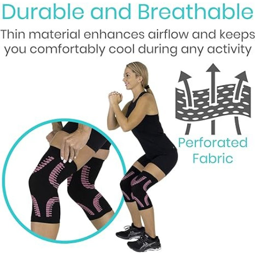 Vive Health Knee Sleeves, Black and Pink, Large