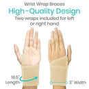 Vive Health Wrist Wraps, Adjustable Compression Support for Sprains and Tendonitis, 2 Pack, Beige