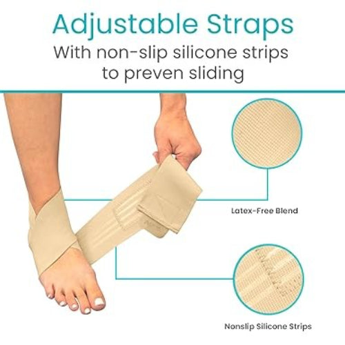 Vive Health Ankle Wraps with Open Heel, Reversible Compression Support for Plantar Fasciitis, Beige