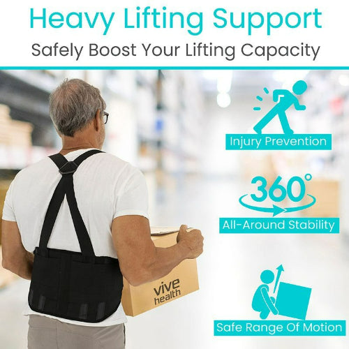 Vive Health Industrial Back Brace with Removable Suspenders